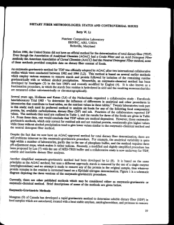 Dietary Fiber Methodologies: Status and Controversial Issues