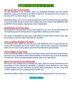 Update on Various Issues as on 19.12.2014