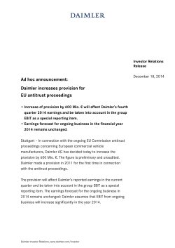 IR Release: Daimler increases provision for EU antitrust proceedings