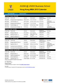 Hong Kong MBA Program Calendar 2015
