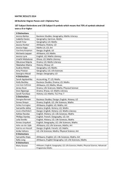 MATRIC RESULTS 2014 68 Bachelor Degree Passes and 1