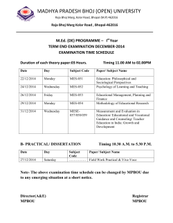 M.Ed.,B.Ed.,D.Ed Exam Time Table 2014