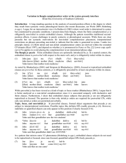 Variation in Bangla complementizer order at the syntax