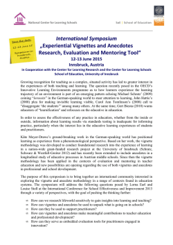 International Symposium &bdquo;Experiential Vignettes and Anecdotes as