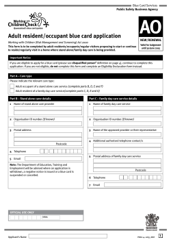 Adult resident/occupant blue card application