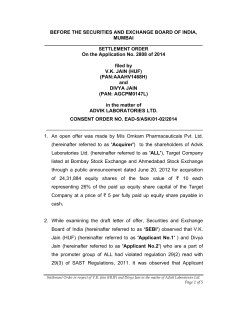 Settlement order in respect of V.K. Jain (HUF)