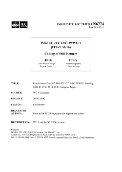 ISO/IEC JTC 1/SC 29/WG 1 (ITU-T SG16) Coding of Still Pictures