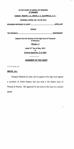 JUDGMENT OF THE COURT ORIYO, J.A.: Nchagwa