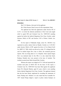 09/10/2014 Shri V.D. Sharma, Advocate for the applicant. Ms. Chitra