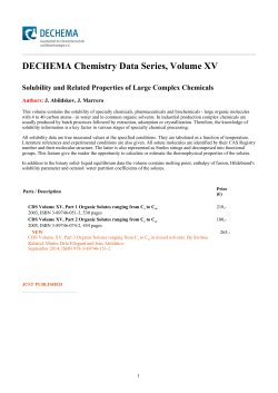 DECHEMA Chemistry Data Series, Volume XV Solubility and