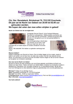 Chr. Ger. Renatakerk, Brinkstraat 70, 7512 EE Enschede. Dit jaar zal