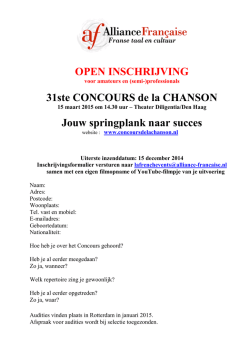 Inschrijfformulier Concours de la Chanson Alliance Fran&ccedil;aise 2015