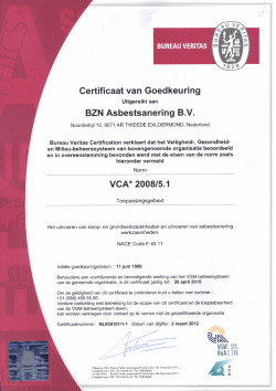 VCA Certificaat BZN Asbestsanering BV