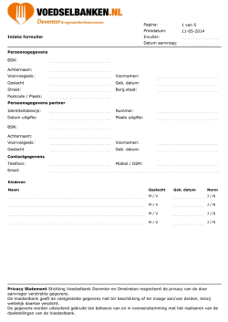 Intake formulier - Voedselbank Deventer