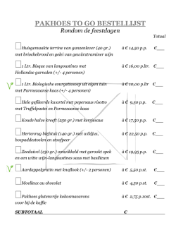 Het menu DE FORMULE wordt per tafel