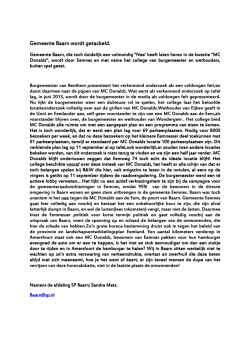 Inspraakreactie SP inz MC Donalds 4-2-2014