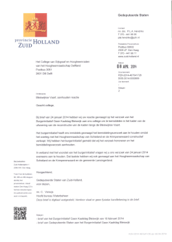 Brief van Provincie Zuid-Holland inzake Bleiswijkse Vaart