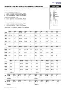 Homework Timetable: Information for Parents and Students