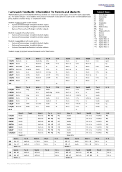 Homework Timetable: Information for Parents and Students
