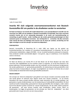 Inverko NV sluit volgende overnameovereenkomst met Beutech