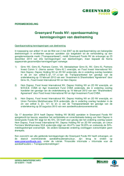 Greenyard Foods NV: openbaarmaking kennisgevingen van