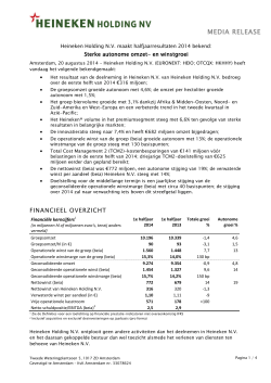 Persbericht Halfjaar resultaten 2014 Heineken Holding NV