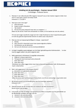 Inleiding tot de psychologie &ndash; Examen Januari 2014