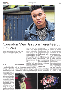 Corendon Meer Jazz prrrrresenteert… Tim Wes