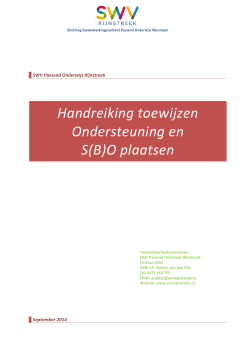 Handreiking toewijzen ondersteuning en S(BO)