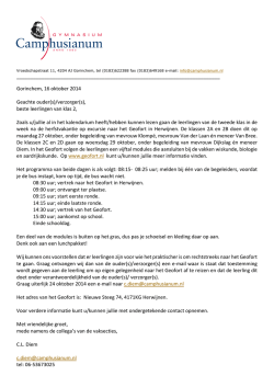 Gorinchem, 16 oktober 2014 Geachte ouder(s)/verzorger