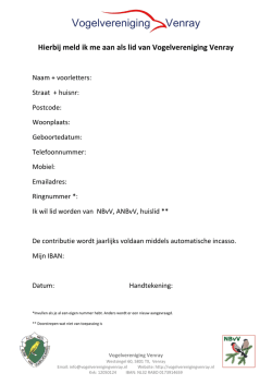 Hierbij meld ik me aan als lid van Vogelvereniging Venray