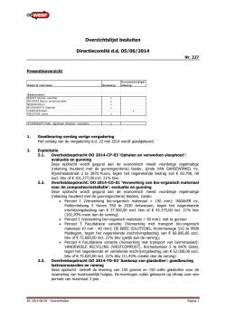 Overzichtslijst besluiten Directiecomité d.d. 05/06/2014