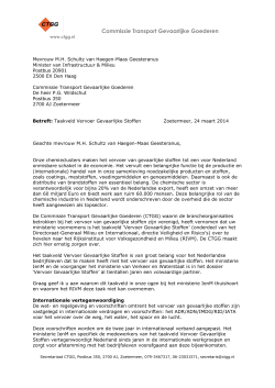 CTGG brief inzake taakveld vervoer gevaarlijke stoffen
