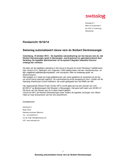 Persbericht 16/10/14 Swisslog automatiseert nieuw vers dc Norbert