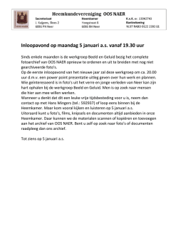 Inloopavond op maandag 5 januari a.s. vanaf 19.30 uur