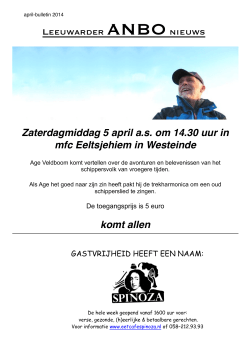 Leeuwarder ANBOnieuws Zaterdagmiddag 5 april a.s. om 14.30 uur