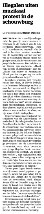 Illegalen uiten m u z i k a a l protest in de s c h o uw b u rg