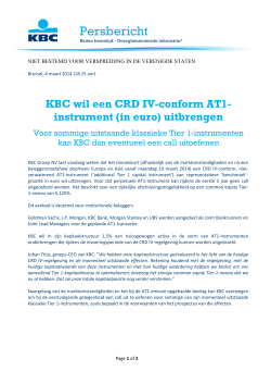 KBC wil een CRD IV-conform AT1-instrument (in euro) uitbrengen