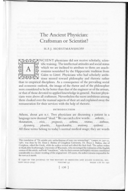The Ancient Physician: Craftsman or Scientist?