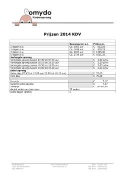 Donwload prijslijst 2014 Kinderdagverblijf