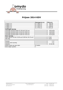 Donwload prijslijst 2014 Kinderdagverblijf