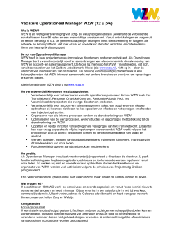 Vacature Operationeel Manager WZW (32 u pw)
