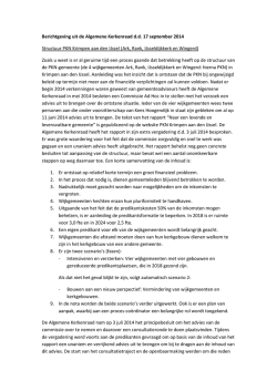 Berichtgeving uit de Algemene Kerkenraad d.d. 17 september 2014
