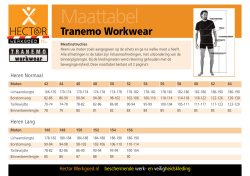 Maattabel voor Tranemo Workwear