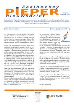 Zaalhockey Pieper Nieuwsbrief, november 2014