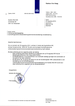 Quality Work BV. Corkstraat 46 3047 AC Rotterdam 25 augustus