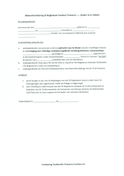 Akkoordverklaring Sl-Reglement Coaches / Trainers/ .... .. (nader in