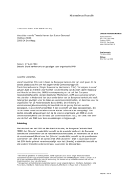 Brief van minister Dijsselbloem inzake start Europese bankenunie