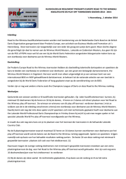 HUISHOUDELIJK REGLEMENT PRODARTS EUROPE ROAD TO