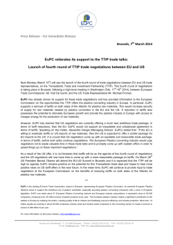 Press Release - For Immediate Release Brussels, 7th March 2014